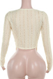 Apricot Sexy Solid Color Hollow Out Patchwork Deep V Neck Tops