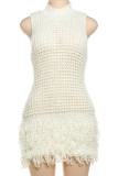 Apricot Celebrities Solid Color Fringed Trim Hollow Out Patchwork Half A Turtleneck Straight Dresses