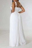 White Sexy Casual Solid Color Backless Zipper Spaghetti Strap Fitted Jumpsuits