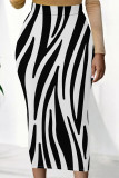 Apricot Elegant Striped Print Contrast Regular High Waist Full Print Bottoms