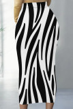 Apricot Elegant Striped Print Contrast Regular High Waist Full Print Bottoms