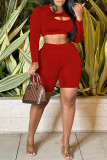 Blue Casual Solid Color Basic O Neck Long Sleeve Three Piece Set