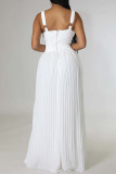 White Sexy Casual Solid Color Backless Zipper Spaghetti Strap Fitted Jumpsuits