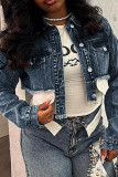 Blue Sexy Solid Color Pocket Buckle Patchwork Turndown Collar Long Sleeve Regular Denim Jacket