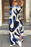 Red White Sexy Geometric Print Slit Contrast Off Shoulder Printed Dresses