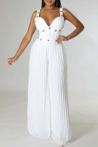 White Sexy Casual Solid Color Backless Zipper Spaghetti Strap Fitted Jumpsuits