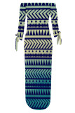Red White Sexy Geometric Print Slit Contrast Off Shoulder Printed Dresses