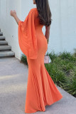 Black Elegant Solid Color Patchwork O Neck Long Dresses