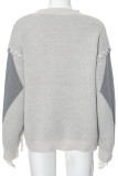 Grey Casual Patchwork Contrast O Neck Tops