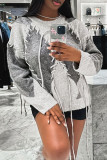 Grey Casual Patchwork Contrast O Neck Tops