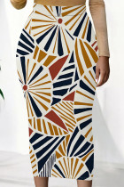 Multicolor Casual Striped Print Splashed ink printing Contrast High Waist Full Print Bottoms