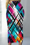 Black Casual Striped Print Splashed ink printing Contrast High Waist Full Print Bottoms