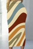 Black Casual Striped Print Splashed ink printing Contrast High Waist Full Print Bottoms