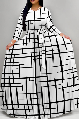 White Black Elegant Print Patchwork Strap Design O Neck A Line Dresses