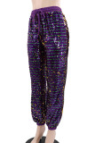 Purple Street Sequins Patchwork Loose Mid Waist Patchwork Bottoms