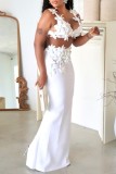 White Sleeveless Backless Slit Spaghetti Strap Cami Crop Top And Maxi Skirt  Formal Evening Party Wedding Two Pieces Dress Sets