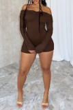 Black Long Sleeve Off Shoulder Ruched Skinny Rompers One Piece Bodysuit