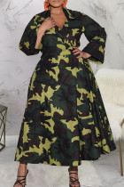 Camouflage Street Print Patchwork Strap Design V Neck A Line Plus Size Dresses