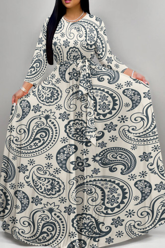 White Elegant Print Patchwork Strap Design O Neck A Line Dresses