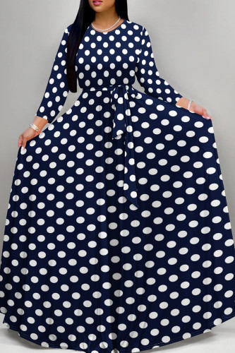 Tibetan Blue Elegant Print Patchwork Strap Design O Neck A Line Dresses
