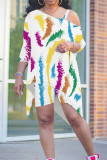 Blue White Casual Graphics Print Sloping Shoulder Irregular Hollow Out T-shirt And Shorts Plus Size Two Pieces Shorts Sets
