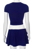 Deep Blue Sportwear Casual O Neck Short Sleeve Crop Tops And Pleated Mini Skirt Two Pieces Tennic Dress Sets
