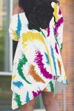 Blue White Casual Graphics Print Sloping Shoulder Irregular Hollow Out T-shirt And Shorts Plus Size Two Pieces Shorts Sets