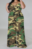 Apricot Casual Graphics Print V Neck Sleeveless Vacation Plus Size Wide Leg Jumpsuits