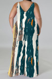 Apricot Casual Graphics Print V Neck Sleeveless Vacation Plus Size Wide Leg Jumpsuits