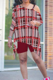 Colour Graphics Print Sloping Shoulder Long Irregular Hem Top And Shorts Vacation Plus Size Two Pieces Short Set