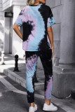 Multicolor Casual Tie Dye Patchwork V Neck Half Sleeve Two Pieces