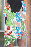 Colour Graphics Print Sloping Shoulder Long Irregular Hem Top And Shorts Vacation Plus Size Two Pieces Short Set