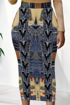 The cowboy blue Sexy Print Patchwork Skinny Mid Waist Pencil Positioning Print Bottoms