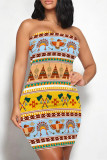 Purple National Totem Print Strapless Sleeveless Vacation Bodycon Boho Tube Mini Dresses
