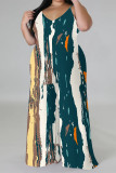 Apricot Casual Graphics Print V Neck Sleeveless Vacation Plus Size Wide Leg Jumpsuits