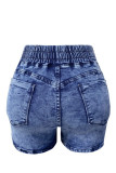 Grey Casual Solid Color Pocket High Waist Bodycon Denim Shorts