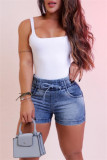 Grey Casual Solid Color Pocket High Waist Bodycon Denim Shorts