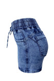Grey Casual Solid Color Pocket High Waist Bodycon Denim Shorts