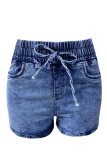 Grey Casual Solid Color Pocket High Waist Bodycon Denim Shorts