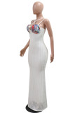 White Sleeveless Backless Zipper Spaghetti Strap Hollow Out Mermaid Hem Fromal Evening Party Maxi Slip Dresses