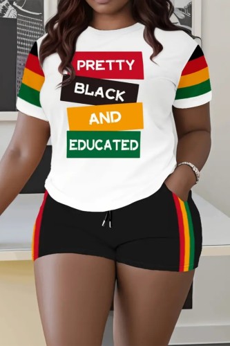 White Casual Graphcis Print O Neck Short Sleeve Oversize T-Shirt And Shorts Two Pieces Shorts Sets