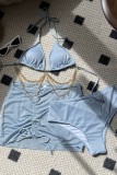 Pink Backless Belted Chains Sleeveless Bra And Mini Shorts Bikini Sets Cover Up Drawstring Mini Skirt Beach Vacation Swimwears Three Piece Swimsuit
