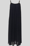 Black Sexy Solid Color Pocket Patchwork Backless Spaghetti Strap Sling Dresses