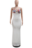 White Sleeveless Backless Zipper Spaghetti Strap Hollow Out Mermaid Hem Fromal Evening Party Maxi Slip Dresses