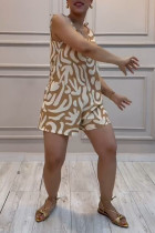 Dark Khaki Casual Street Daily Vacation Colorblock Print Spaghetti Strap Regular Jumpsuits