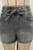 Grey Casual Solid Color Pocket High Waist Bodycon Denim Shorts
