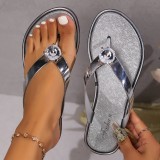 Silver Casual Daily Patchwork Rhinestone Decor Round Comfortable Shoes