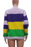 Purple Yellow Casual Colorblock Sequins Patchwork Contrast O Neck Tops