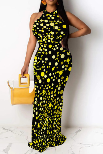 Black Graffiti Print O Neck Sleeveless One Step Skirt Party Evening Party Bodycon Maxi Dresses