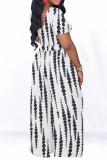 Light Beige Gray Casual Geometric Print O Neck Short Sleeve Crop Tops And Wide Leg Pants Two Pieces Vacation Trouser Sets